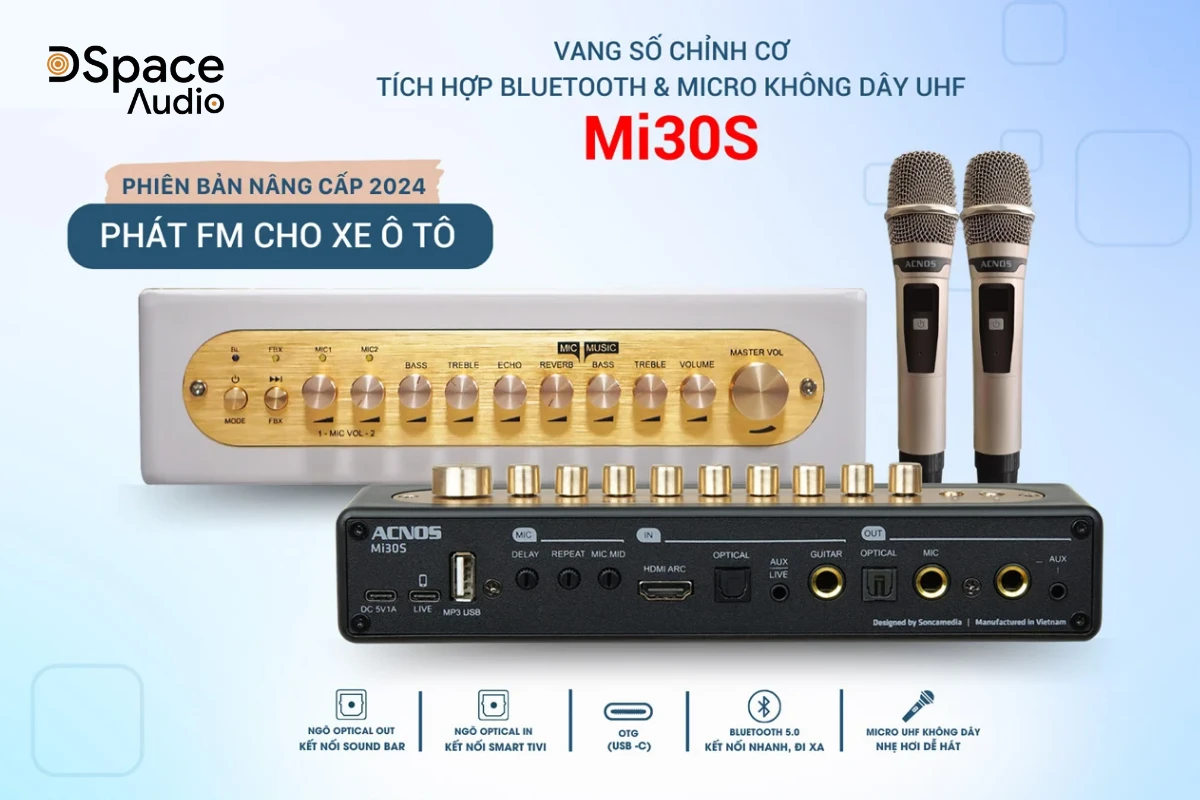 2 micro kèm bộ điều khiển dễ dàng ghép nối với mọi chiếc loa để karaoke